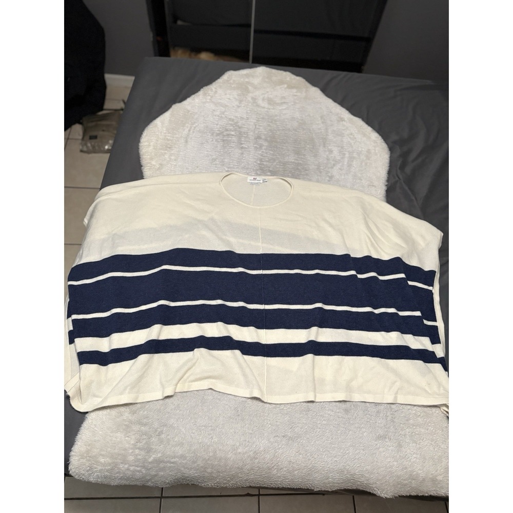 Vineyard Vines Wool/Cashmere Striped Sweater Poncho‎ Womens XS/S Ivory/Blue Top